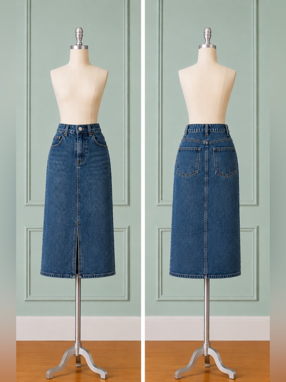 Cubic—Denim Maxi Skirt, UK 10/US 4-6, A-Line, Front Slit—Gorgeous Staple Piece